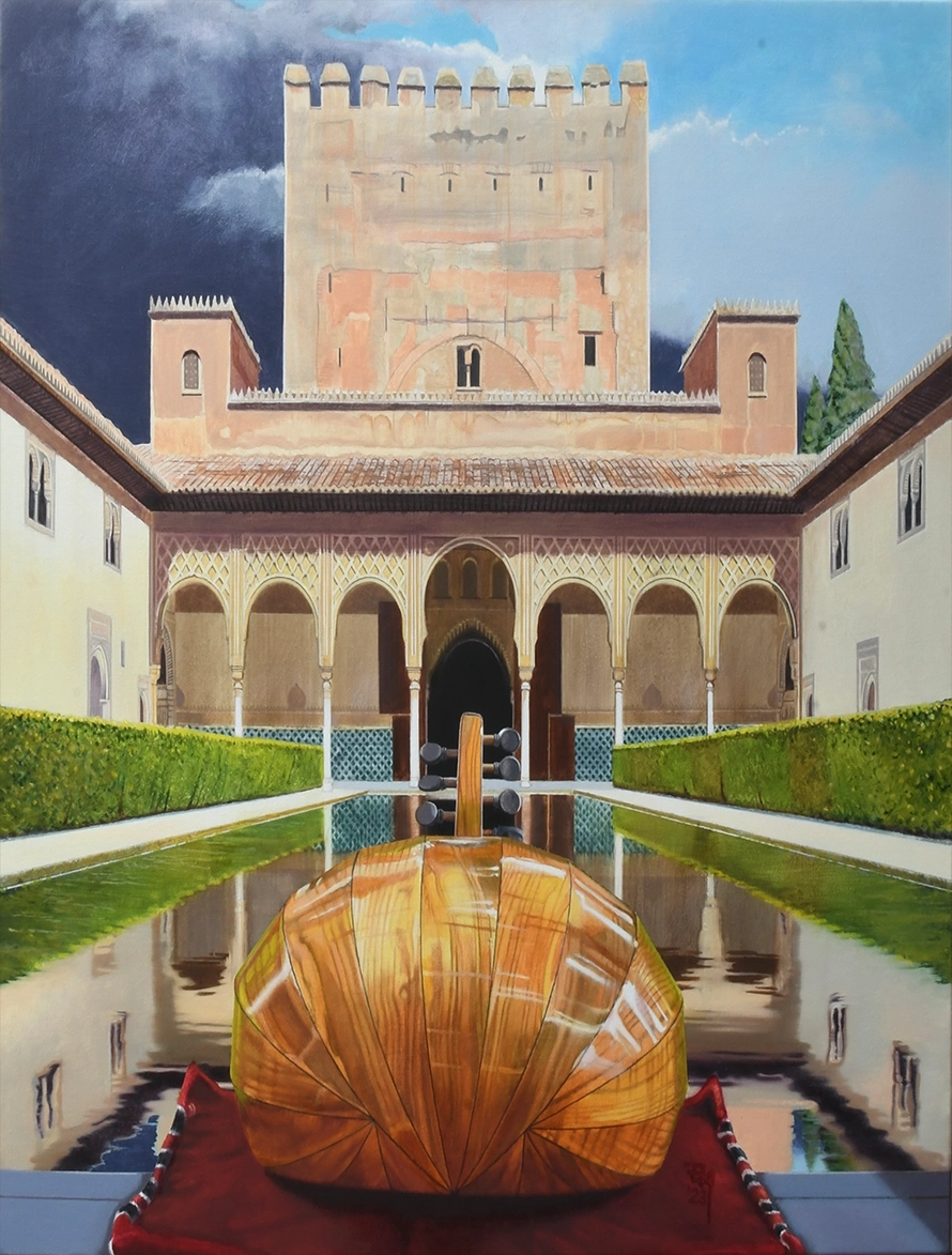 ALHAMBRA 'Patio de los Arrayanes', 80 x 80 cm, Öl auf Leinwand (2023/24)
